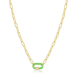 Ania Haie "Neon Green Enamel Carabiner" Necklace
