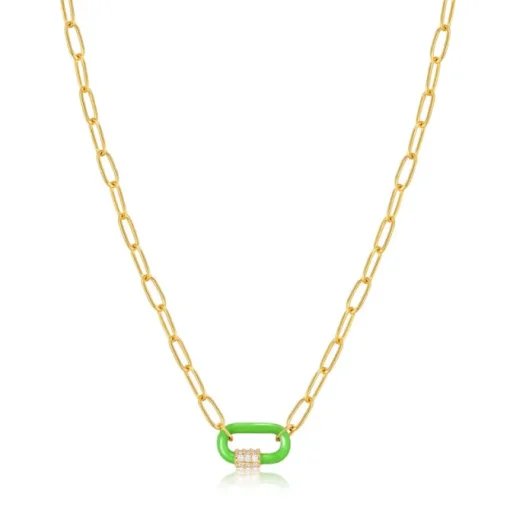 Ania Haie "Neon Green Enamel Carabiner" Necklace