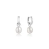 Ania Haie "Silver Pearl Drop Sparkle Huggie Hoop" Earrings