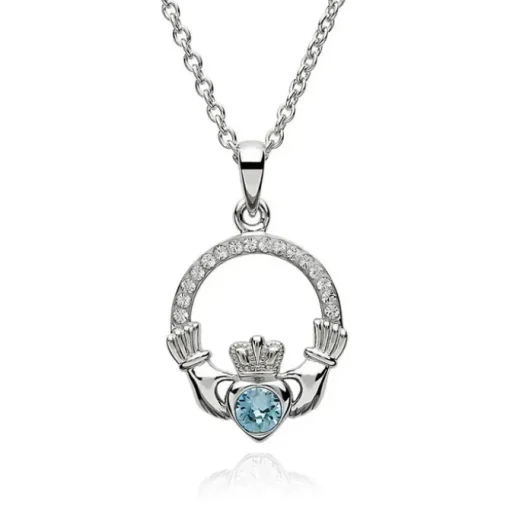 Claddagh MARCH Birthstone Necklace