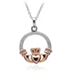 Claddagh Stone Set Silver Rose Gold Plated Necklace