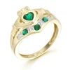 9ct Gold CZ Emerald Claddagh Ring with chanel set stone setting