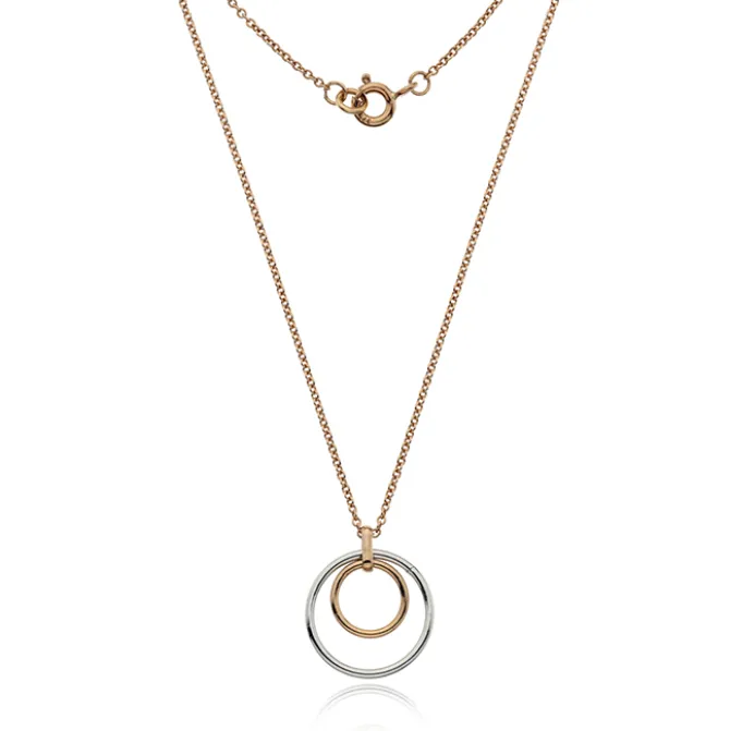 9ct ROSE GOLD TWO TONE DOUBLE RING NECKLACE