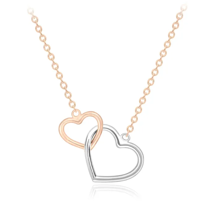 9ct ROSE GOLD TWO TONE LINKED HEART NECKLACE
