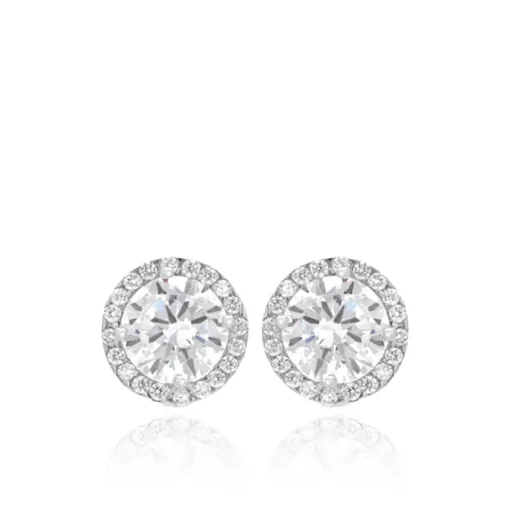 9CT WHITE GOLD ROUND CZ AND PAVE SET STUD EARRINGS