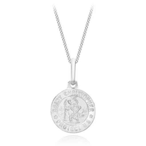 9CT WHITE GOLD ST CHRISTOPHER ROUND SATIN PENDANT