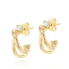9CT YELLOW GOLD CROSSOVER CZ HALF HOOP STUD EARRINGS