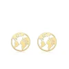 9CT YELLOW GOLD CUTOUT 'WORLD MAP' DISC STUD EARRINGS