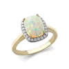 9CT YELLOW GOLD CZ AND OPAL OPEN-CATHEDRAL HALO RING