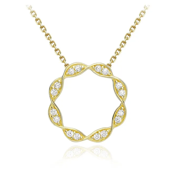 9CT YELLOW GOLD CZ TWIST-CIRCLE TRACE CHAIN ADJUSTABLE NECKLACE