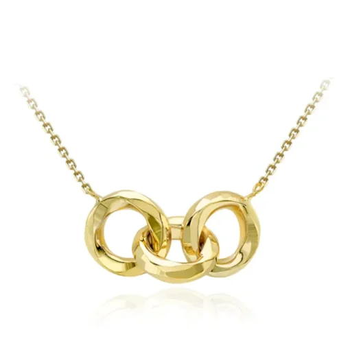 9CT YELLOW GOLD DIAMOND CUT LINKED-RINGS NECKLACE