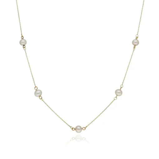 9CT YELLOW GOLD PEARL STATION ADJUSTABLE NECKLACE