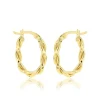 9CT YELLOW GOLD TWIST OVAL HOOP EARRINGS
