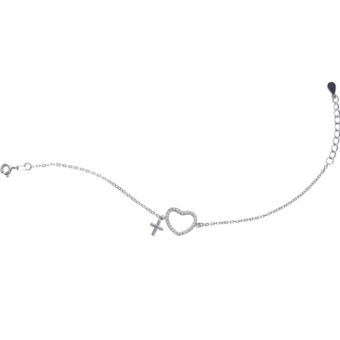 First Communion CZ Heart & Cross Charm Bracelet