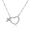 First Communion Sterling Silver CZ Heart and Cross Necklace