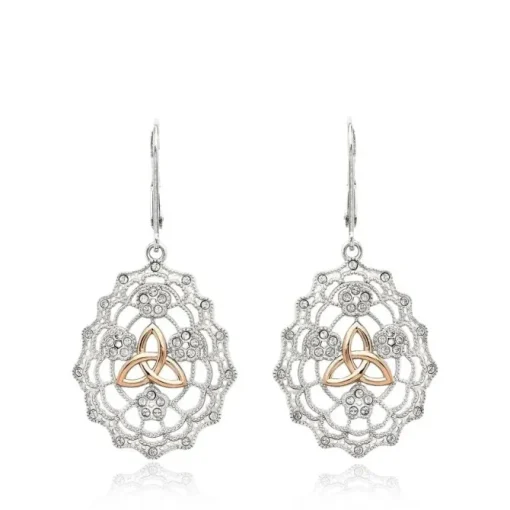 Irish Lace Sterling Silver Rose Gold Trinity Knot Earrings