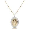 9K Two Tone Gold Miraculous Medal and Rosary Style Chain Necklace