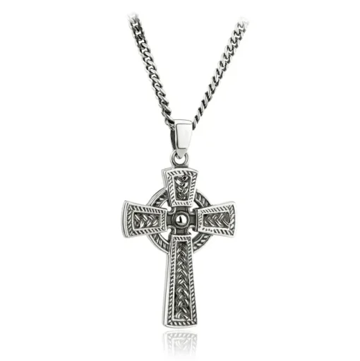 MENS STERLING SILVER OXIDISED CELTIC CROSS PENDANT Necklace