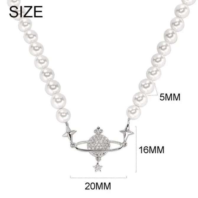 Pearl Saturn & CZ Necklace