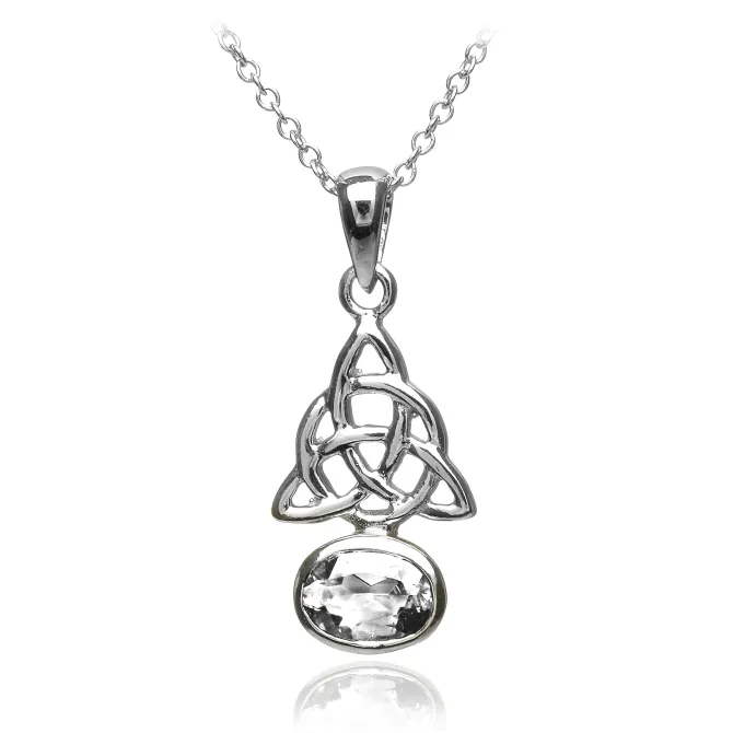SILVER CELTIC KNOT WITH ZIRCONIA STONE NECKLACE