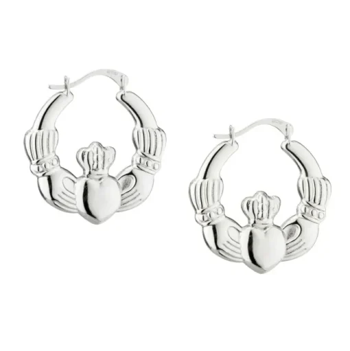 Silver Claddagh Hoop Earrings