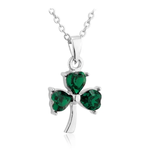 Silver Green Crystal Shamrock Pendant Necklace