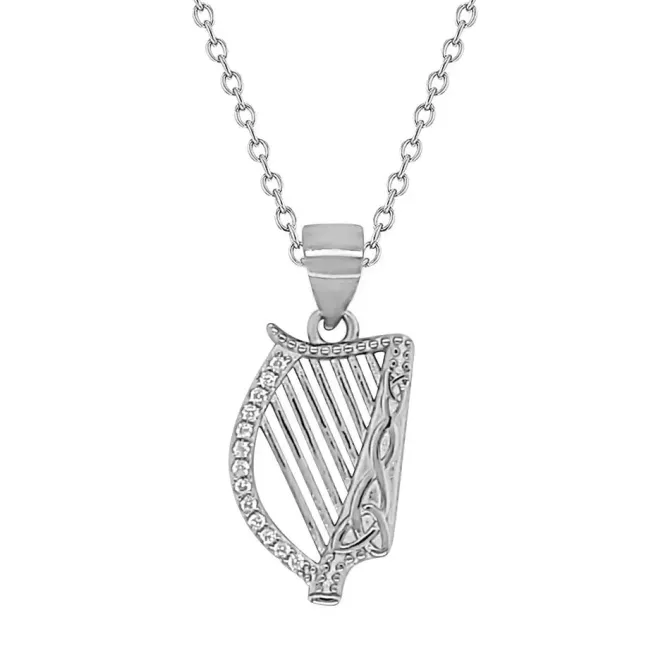 Sterling Silver Celtic Harp Necklace