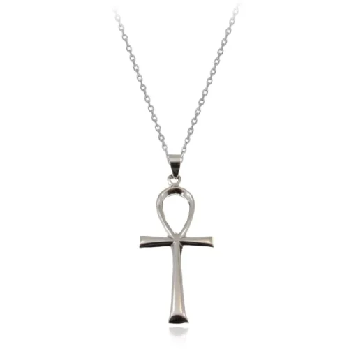 Sterling Silver Large Egyptian Ankh Cross Pendant Necklace