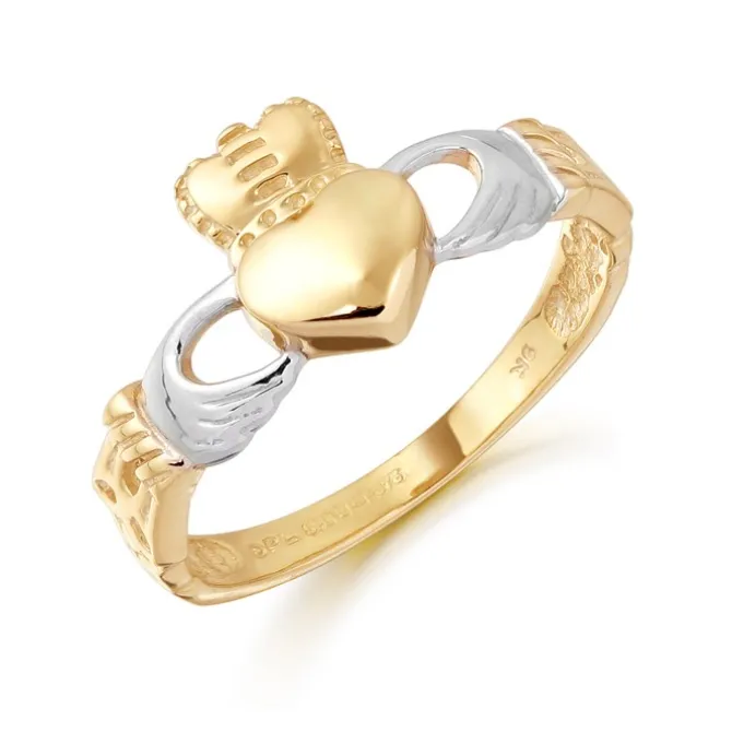 Two Tone Gold Claddagh Ring With Celtic Design