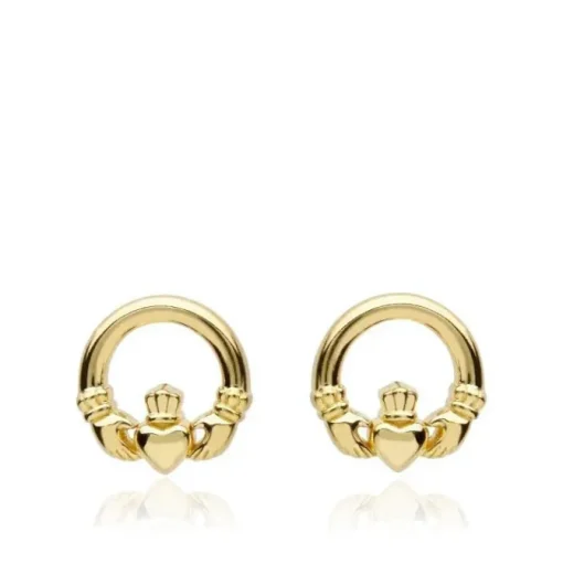 Yellow Gold Claddagh Stud Earrings